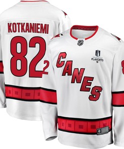 Jesperi Kotkaniemi 82 Carolina Hurricanes Stanley Cup 2023 Playoffs Patch Away Breakaway Men Jersey - White - Robokeg