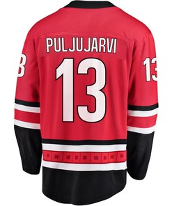 Jesse Puljujarvi 13 Carolina Hurricanes Stanley Cup 2023 Playoffs Patch Home Breakaway Men Jersey - Red - Robokeg