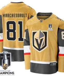 Jonathan Marchessault 81 Vegas Golden Knights 2023 Stanley Cup Champions Patch Breakaway Home Jersey - Gold - Robokeg