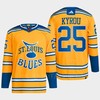 Jordan Kyrou 25 Reverse Retro 2.0 2022 St. Louis Blues Yellow Jersey Primegreen - Robokeg