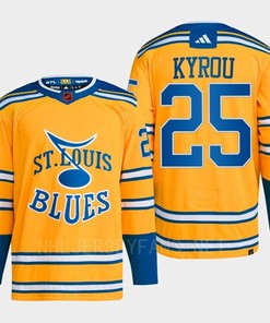 Jordan Kyrou 25 Reverse Retro 2.0 2022 St. Louis Blues Yellow Jersey Primegreen - Robokeg