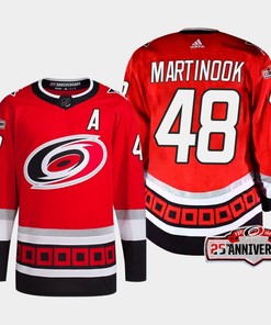 Jordan Martinook 48 Carolina Hurricanes Red Jersey 2022-23 Third 25th Anniversary - Robokeg