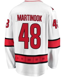 Jordan Martinook 48 Carolina Hurricanes Stanley Cup 2023 Playoffs Patch Away Breakaway Men Jersey - White - Robokeg