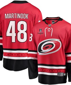 Jordan Martinook 48 Carolina Hurricanes Stanley Cup 2023 Playoffs Patch Home Breakaway Men Jersey - Red - Robokeg
