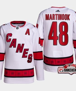 Jordan Martinook 48 Carolina Hurricanes White Jersey 2022-23 Away 25th Anniversary - Robokeg