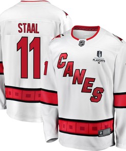 Jordan Staal 11 Carolina Hurricanes Stanley Cup 2023 Playoffs Patch Away Breakaway Men Jersey - White - Robokeg