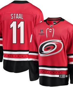 Jordan Staal 11 Carolina Hurricanes Stanley Cup 2023 Playoffs Patch Home Breakaway Men Jersey - Red - Robokeg
