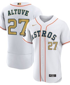 Jose Altuve 27 Houston Astros 2023 Gold Collection Player Elite Jersey - White - Robokeg