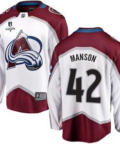 Josh Manson 42 Colorado Avalanche Stanley Cup 2023 Playoffs Patch Away Breakaway Men Jersey - White - Robokeg