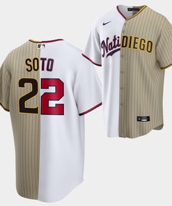 Juan Soto Split Edition Nationals x Padres White Brown 22 Jersey - Robokeg