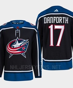 Justin Danforth 17 Reverse Retro 2.0 2022 Columbus Blue Jackets Navy Jersey Primegreen - Robokeg