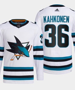 Kaapo Kahkonen 36 San Jose Sharks White Jersey 2022-23 Away Primegreen - Robokeg