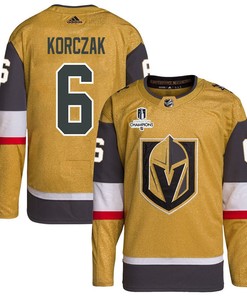 Kaedan Korczak 6 Vegas Golden Knights Stanley Cup 2023 Champions Patch Home Breakaway Men Jersey - Gold - Robokeg