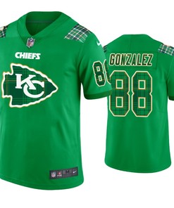 Kansas City Chiefs #88 Tony Gonzalez Jersey St. Patricks Day Kelly Green Lucky - Men - Robokeg