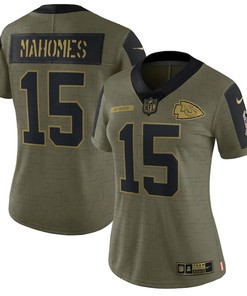 Kansas City Chiefs Patrick Mahomes 15 Nfl Olive 2021 Salute To Service Limited Player Women Jersey For Chiefs Fans - Robokeg