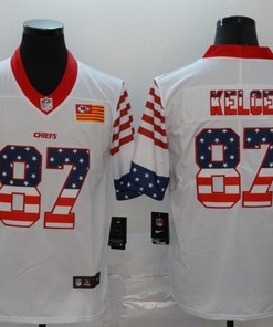 Kansas City Chiefs Travis Kelce #87 Nfl 2020 Us Flag White Jersey - Robokeg