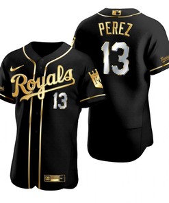 Kansas City Royals #13 Salvador Perez Mlb Golden Brandedition Black Jersey Gift For Royals Fans - Robokeg
