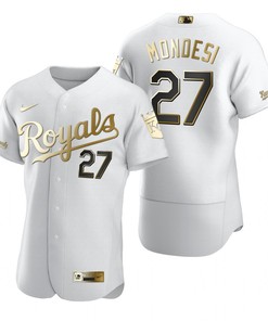 Kansas City Royals #27 Adalberto Mondesi Mlb Golden Brandedition White Jersey Gift For Royals Fans - Robokeg