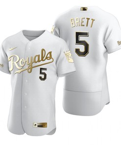 Kansas City Royals #5 George Brett Mlb Golden Brandedition White Jersey Gift For Royals Fans - Robokeg