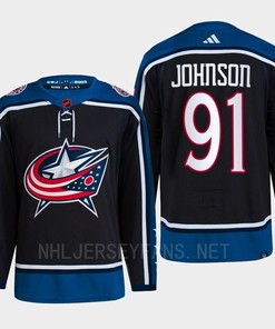 Kent Johnson 91 Reverse Retro 2.0 2022 Columbus Blue Jackets Navy Jersey Primegreen - Robokeg
