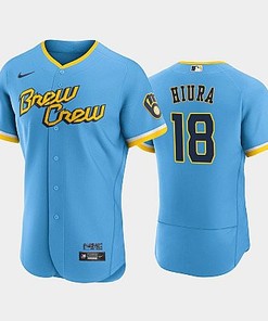 Keston Hiura 18 2022-23 City Connect Milwaukee Brewers Jersey - Powder Blue - Robokeg
