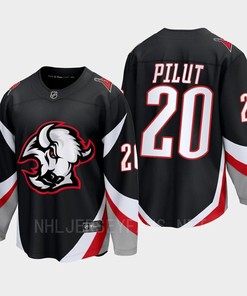 Lawrence Pilut 20 Buffalo Sabres 2022-23 Goathead Third Premier Breakaway Player Black Jersey - Robokeg