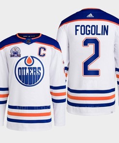 Lee Fogolin 2 Edmonton Oilers White Jersey 2022 Hall Of Fame Patch Away - Robokeg