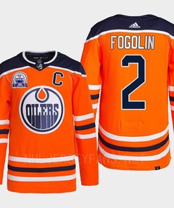 Lee Fogolin 2 Hall Of Fame Patch 2022 Edmonton Oilers Orange Jersey - Robokeg