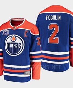 Lee Fogolin 2 Hall Of Fame Patch 2022 Edmonton Oilers Royal Jersey Home - Robokeg