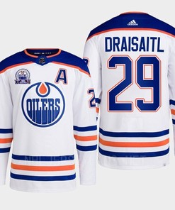 Leon Draisaitl 29 Edmonton Oilers White Jersey 2022 Lee Ryan Hall Of Fame Patch Away - Robokeg