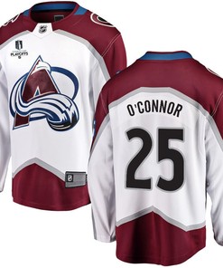 Logan O'Connor 25 Colorado Avalanche Stanley Cup 2023 Playoffs Patch Away Breakaway Men Jersey - White - Robokeg