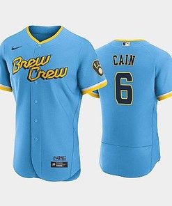 Lorenzo Cain 6 2022-23 City Connect Milwaukee Brewers Jersey - Powder Blue - Robokeg