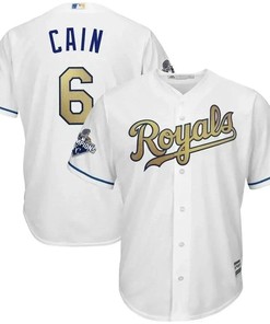 Lorenzo Cain Kansas City Royals World Series Champions Gold Program Cool Base Player Jersey - White - Robokeg