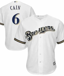 Lorenzo Cain Milwaukee Brewers Official Cool Base Player Jersey - White - Robokeg