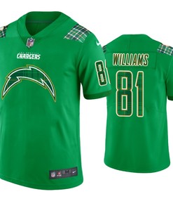 Los Angeles Chargers #81 Mike Williams Jersey St. Patricks Day Kelly Green Lucky - Men - Robokeg