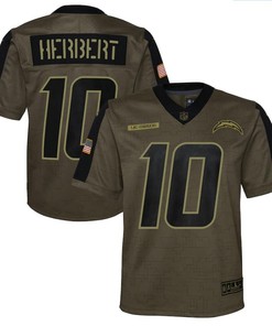 Los Angeles Chargers Justin Herbert 10 Nfl Olive 2021 Salute To Service Game Men Jersey For Chargers Fans - Robokeg