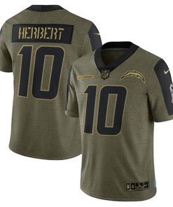 Los Angeles Chargers Justin Herbert 10 Nfl Olive 2021 Salute To Service Player Men Jersey For Chargers Fans - Robokeg