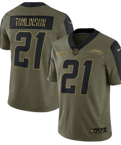 Los Angeles Chargers Ladainian Tomlinson 21 Nfl Olive 2021 Salute To Service Player Men Jersey For Chargers Fans - Robokeg