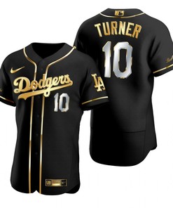 Los Angeles Dodgers #10 Justin Turner Mlb Golden Brandedition Black Jersey Gift For Dodgers Fans - Robokeg