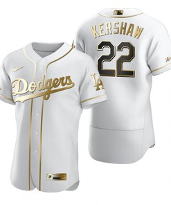 Los Angeles Dodgers #22 Clayton Kershaw Mlb Golden Brandedition White Jersey Gift For Dodgers Fans - Robokeg