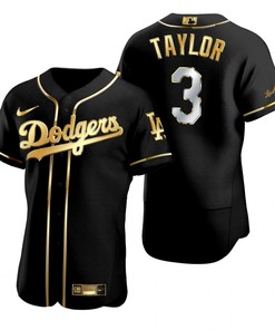 Los Angeles Dodgers #3 Chris Taylor Mlb Golden Brandedition Black Jersey Gift For Dodgers Fans - Robokeg