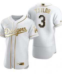 Los Angeles Dodgers #3 Chris Taylor Mlb Golden Brandedition White Jersey Gift For Dodgers Fans - Robokeg