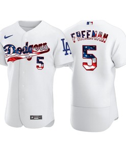Los Angeles Dodgers Freddie Freeman 5 Mlb 2020 Stars & Stripes 4th Of July White Jersey Gift For Dodgers Fans - Robokeg