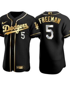 Los Angeles Dodgers Freddie Freeman 5 Mlb Gold Brandedition Black Jersey Gift For Dodgers Fans - Robokeg