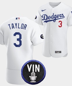 Los Angeles Dodgers Honor Vin Scully Chris Taylor Commemorative patch Jersey White - Robokeg