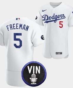 Los Angeles Dodgers Honor Vin Scully Freddie Freeman Commemorative patch Jersey White - Robokeg