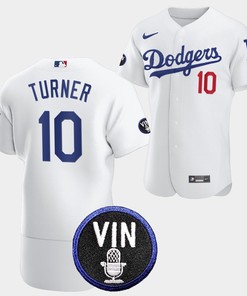 Los Angeles Dodgers Honor Vin Scully Justin Turner Commemorative patch Jersey White - Robokeg