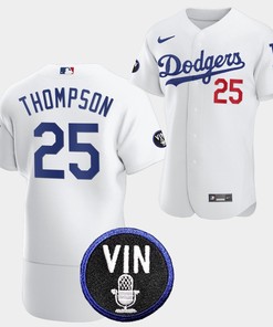 Los Angeles Dodgers Honor Vin Scully Trayce Thompson Commemorative patch Jersey White - Robokeg