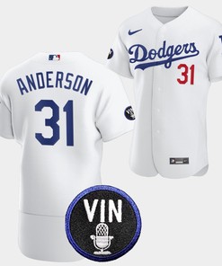 Los Angeles Dodgers Honor Vin Scully Tyler Anderson Commemorative patch Jersey White - Robokeg