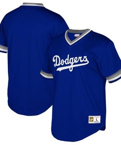 Los Angeles Dodgers Mitchell And Ness Big And Tall Cooperstown Collection Mesh Wordmark V-neck Jersey - Royal - Robokeg